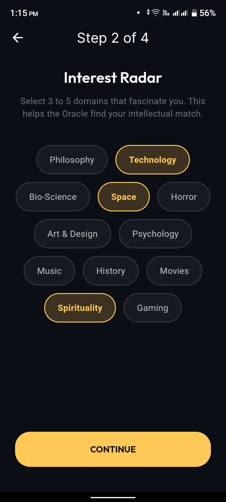 Interest Radar - Select topics that fascinate you for better matching