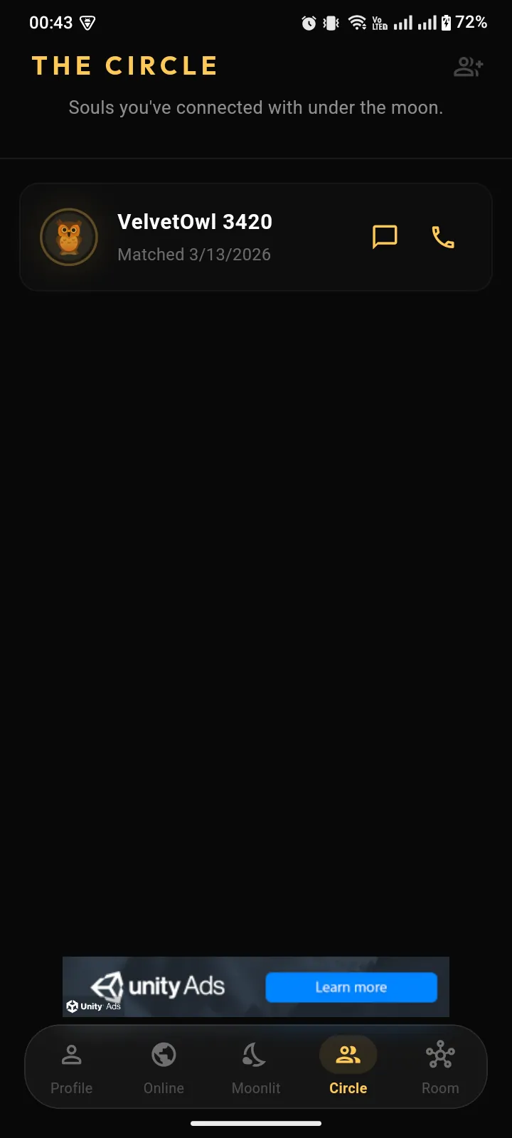 Moonlight Circle - Your connected friends list with chat and call options